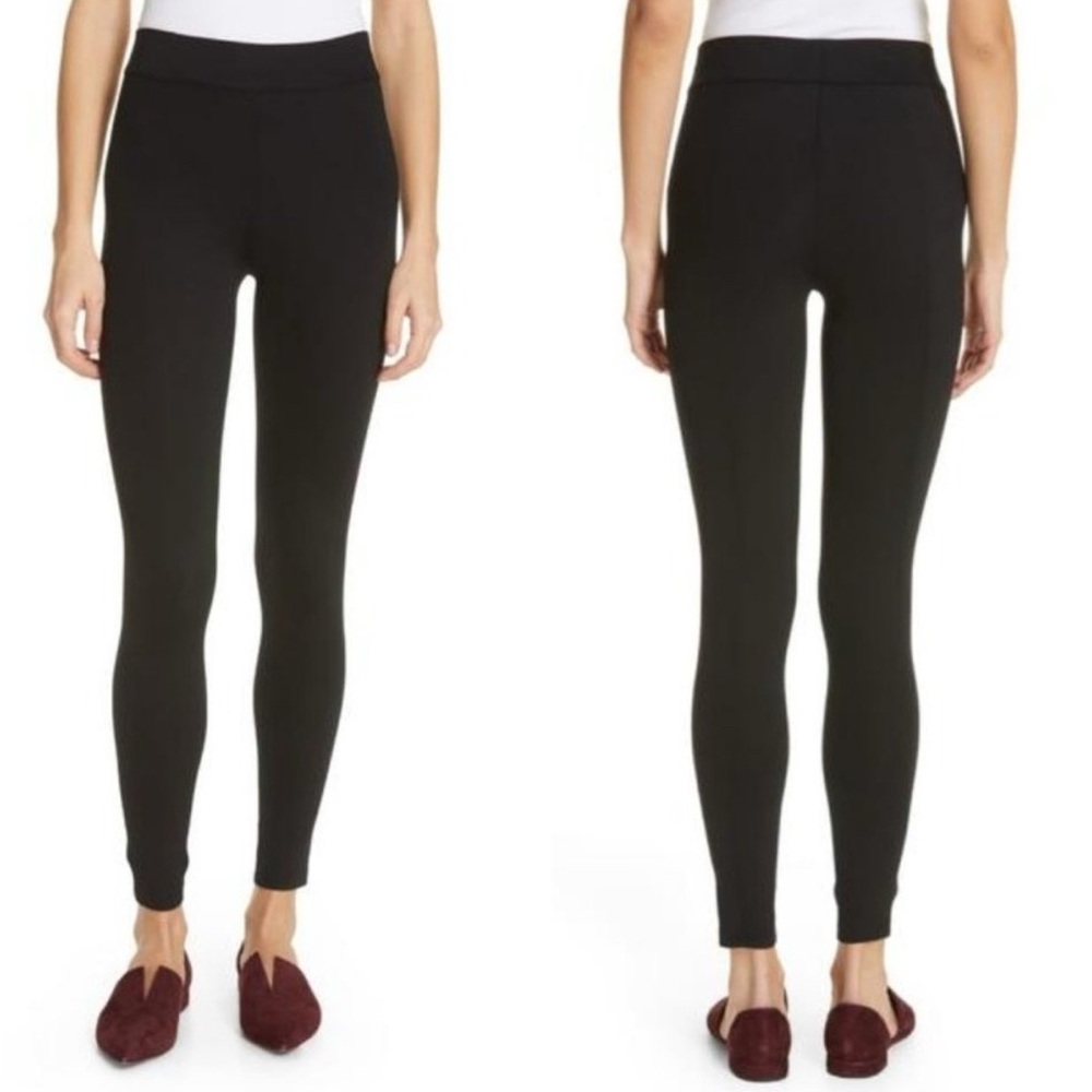 Vince Ponte Knit Mid-Rise Back Seam Leggings Black Medium Pull-On